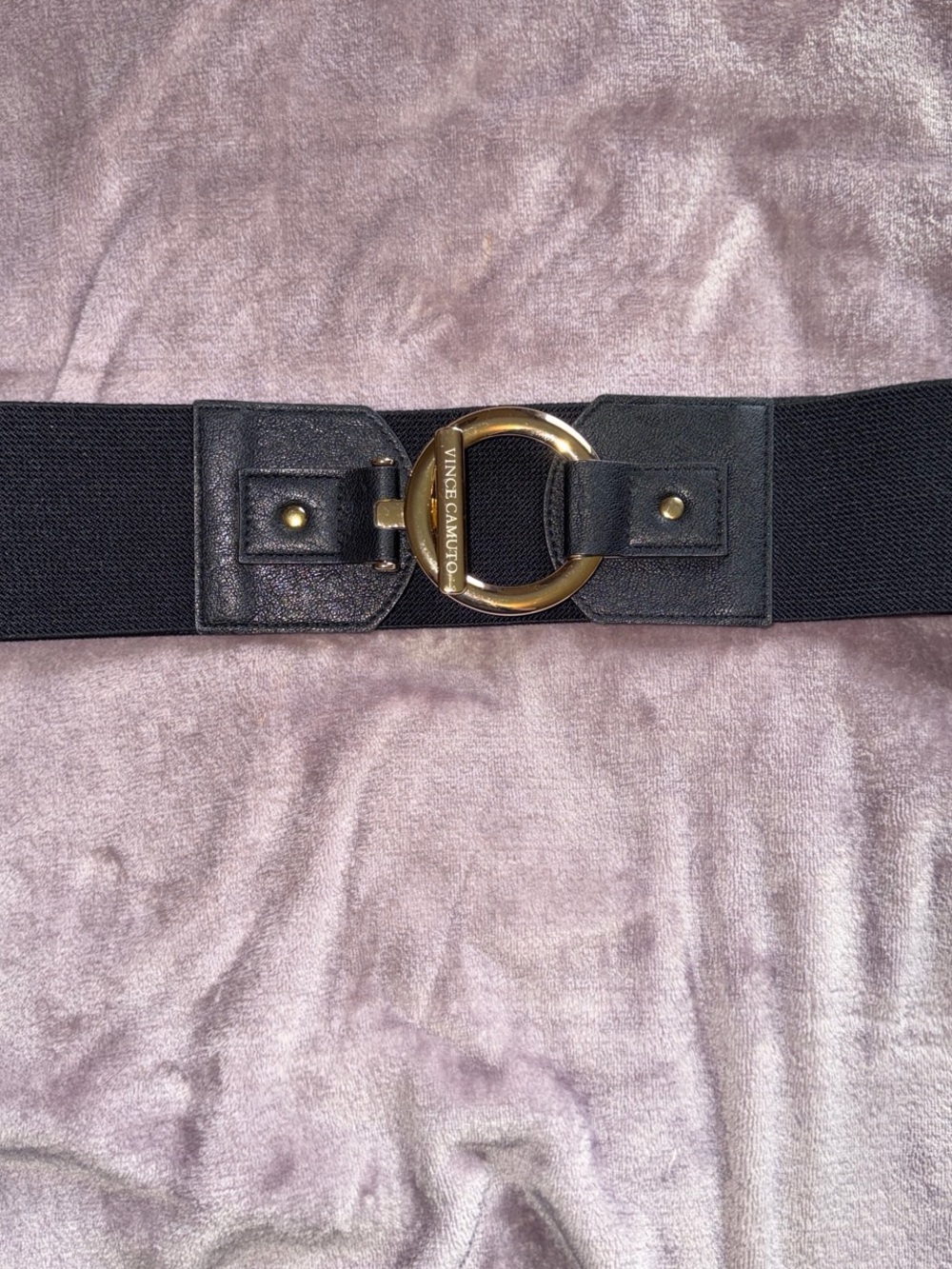 Vince Camuto Black Elastic Waist Belt with Tan Leather Accent